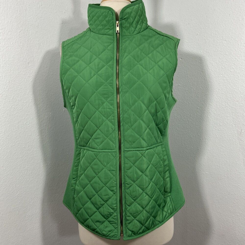British Khaki Quilted Vest Womens‎ S Green Light Festival Layer Utility Chic